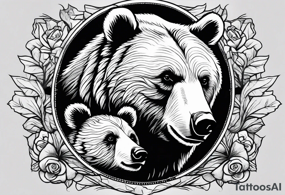 mother bear with cub facing each other tattoo idea