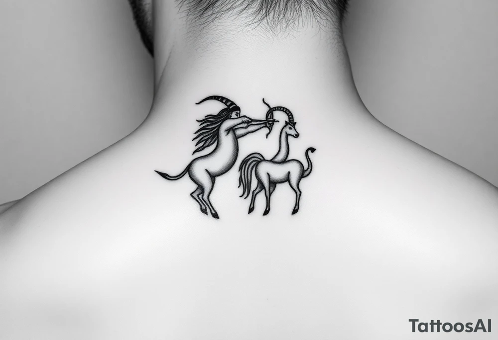 I would like a very small tattoo for behind the ear of the zodiac symbols for sagittarius and capricorn, in ONE combined tattoo. I DO NOT want the boad or the archer, I want the symbols combined into ONE very small tattoo tattoo idea