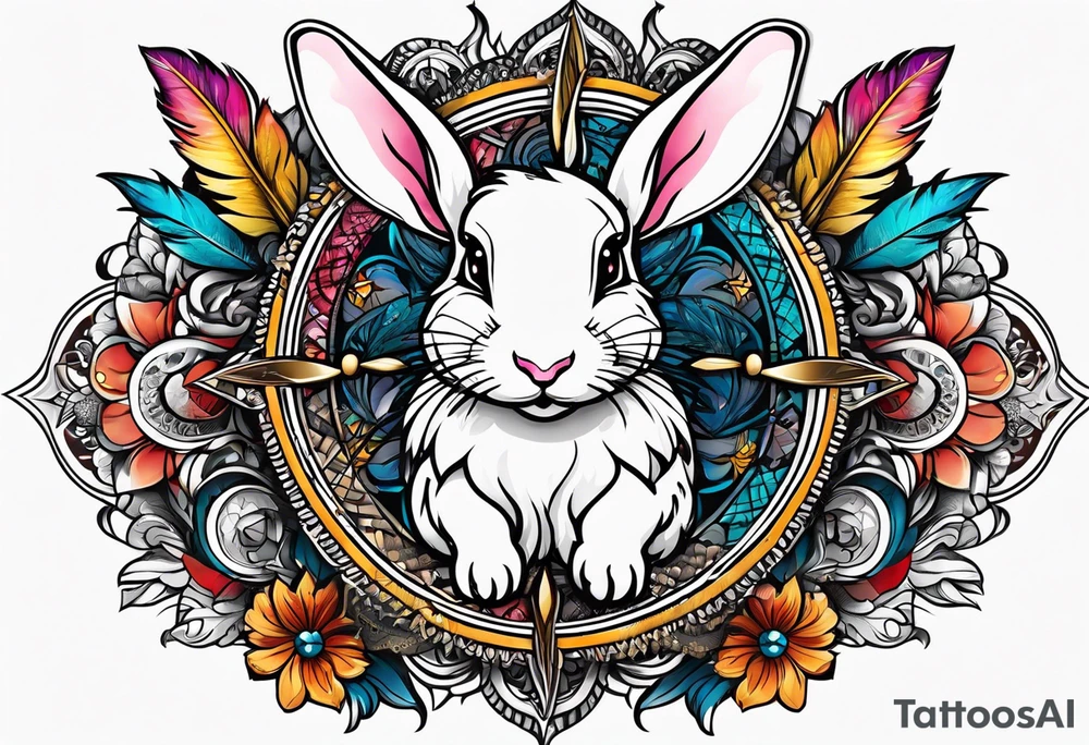 wonderland  dead 
rabbit mandalas feather compass tattoo idea