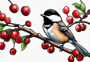 Chickadee on cherry branch tattoo idea