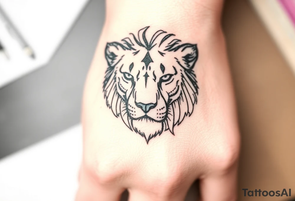 Feminine lion head tattoo idea