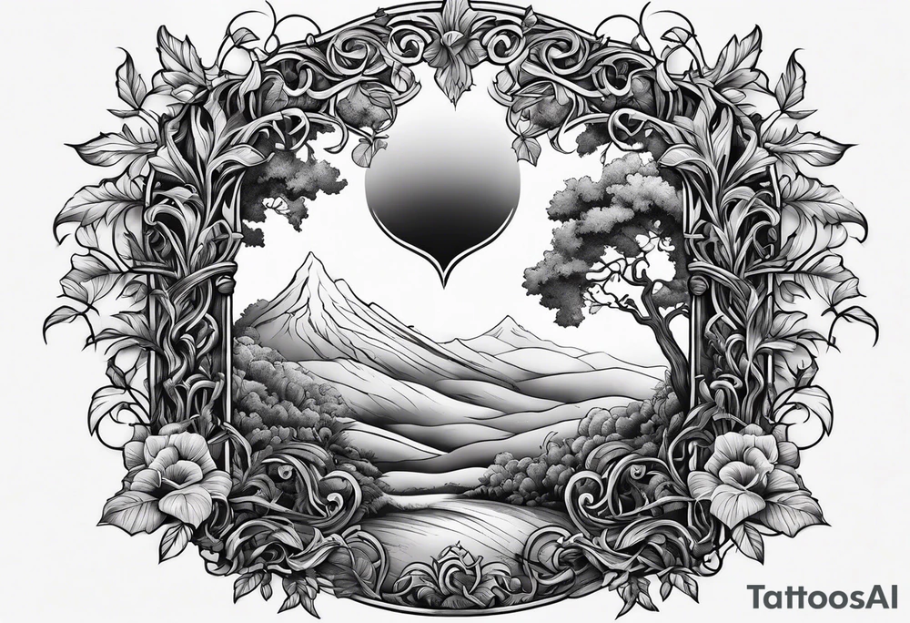 Leafy vines with grave yard tattoo idea