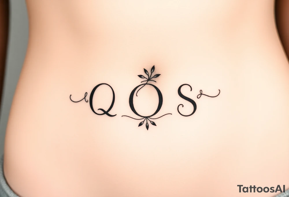text reading "QOS" across a womb tattoo tattoo idea