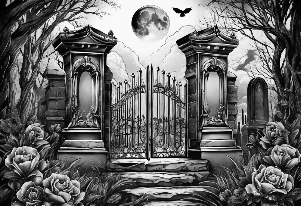 graveyard with moon tattoo idea