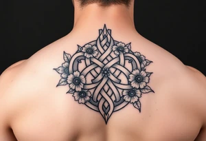 Celtic wolf knot with flowers tattoo idea