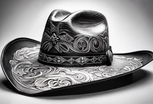Wood cross resting on a cowboy hat. With the saying sleep through the storm tattoo idea