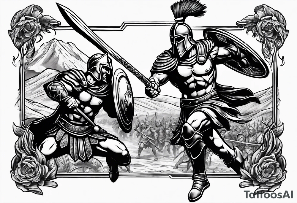 Spartan Warrior battle scene tattoo idea