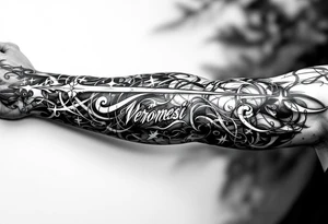 Kalia tattoo with a name "veronesi" with a cross tattoo idea