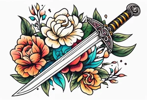 sword traditonal vintage tattoo colorful with flowers tattoo idea