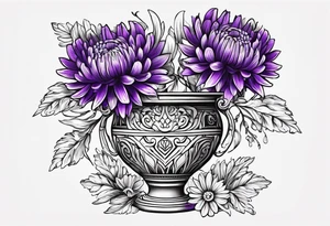 Un vase Grec avec 2 fleurs nénuphars, 1 fleur CHRYSANTHEMUm, et une violet tattoo idea