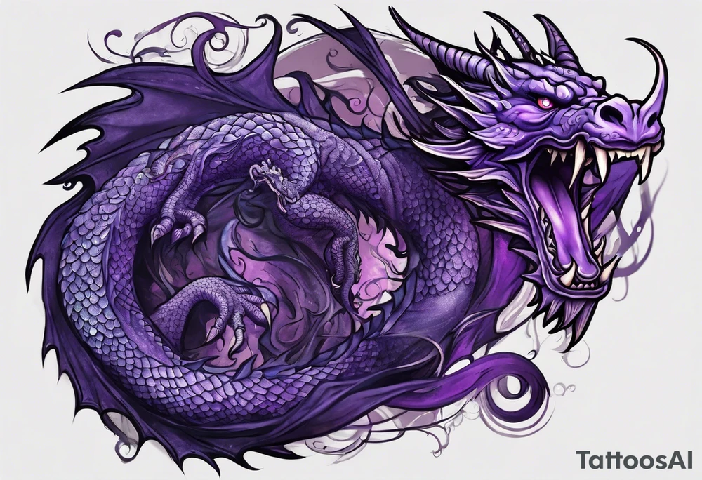 Purple dragon arm sleeve with an eldritch design tattoo idea