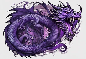 Purple dragon arm sleeve with an eldritch design tattoo idea