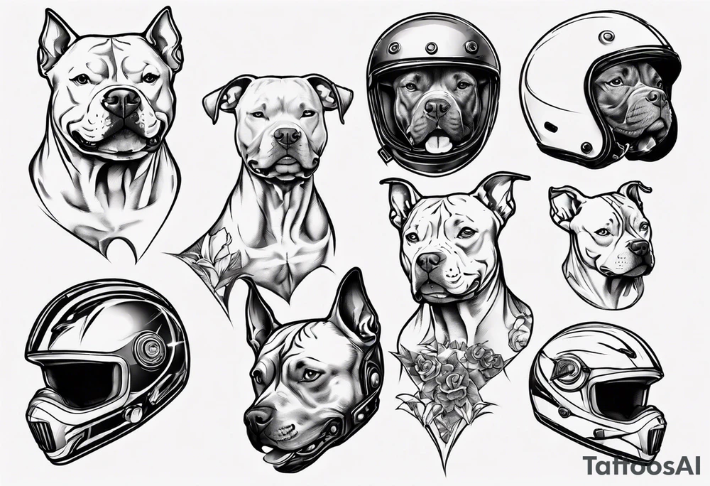 Pit bull with a motorcycle helmet tattoo idea