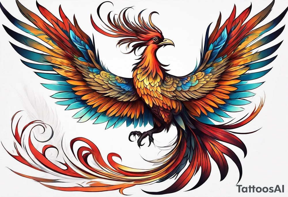 asian elegant long feathered phoenix
with a long neck, with no wings, graceful tattoo idea