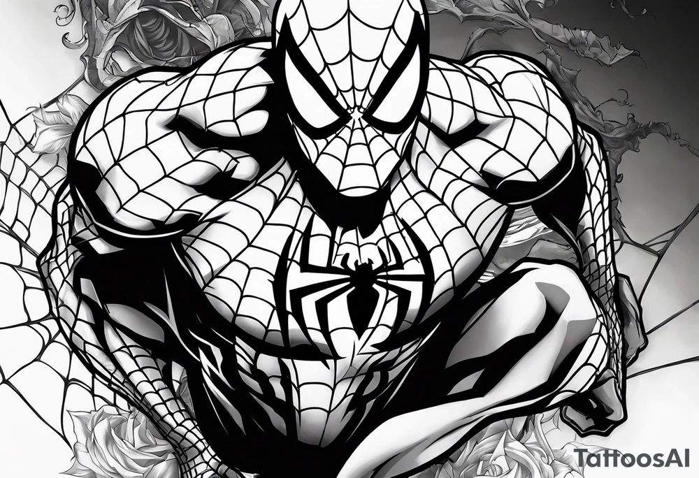 spiderman bent over ripping off the venom suit tattoo idea