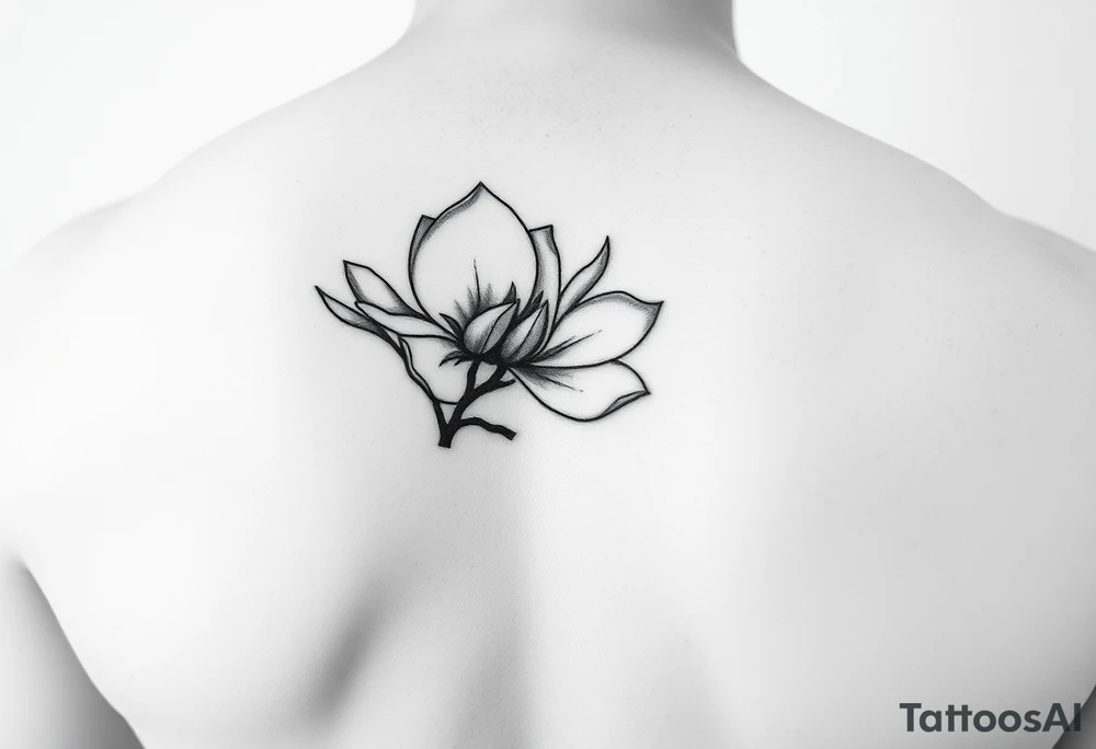 Magnolia branch black and white realistic minimalistic tattoo idea Magnolia branch black and white realistic minimalistic tattoo idea