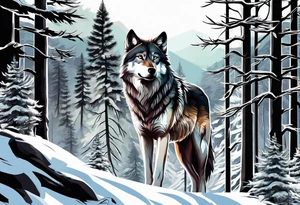 wolf mountain forest tattoo idea