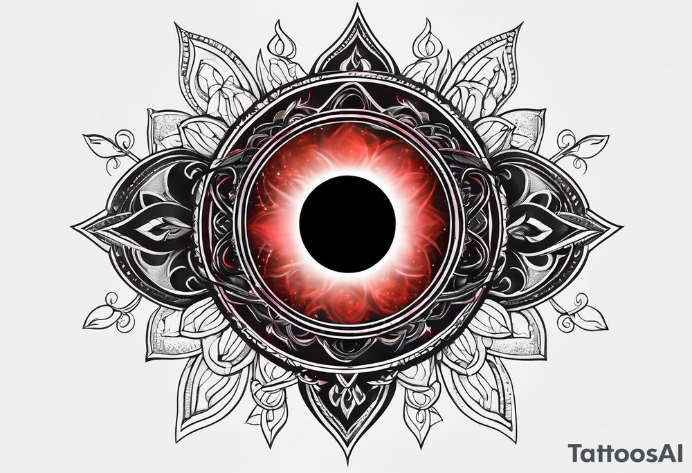 black solar eclipse with red light behind it tattoo idea