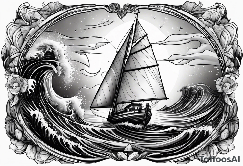 voilier avec phare marin imbriqué dans une voile. tattoo idea