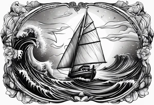 voilier avec phare marin imbriqué dans une voile. tattoo idea