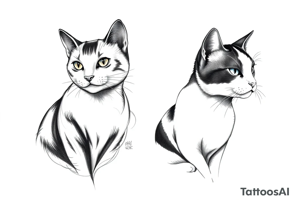 A tuxedo cat and a calico cat tattoo idea