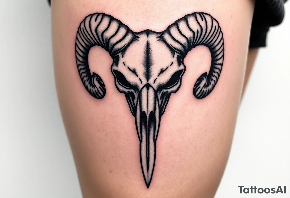 Ram skull with sword going down through the middle tattoo idea