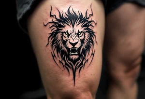 A Czech lion roaring inside a shield, with bold black lines and a distressed texture, evoking medieval heraldry. tattoo idea