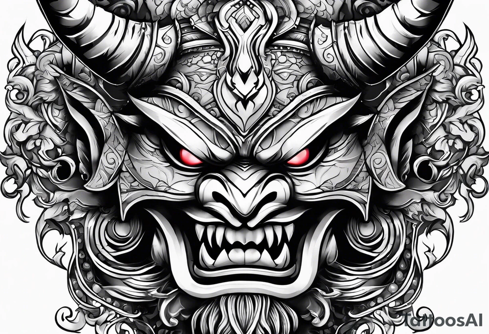 Protection against evil Oni mask tattoo idea