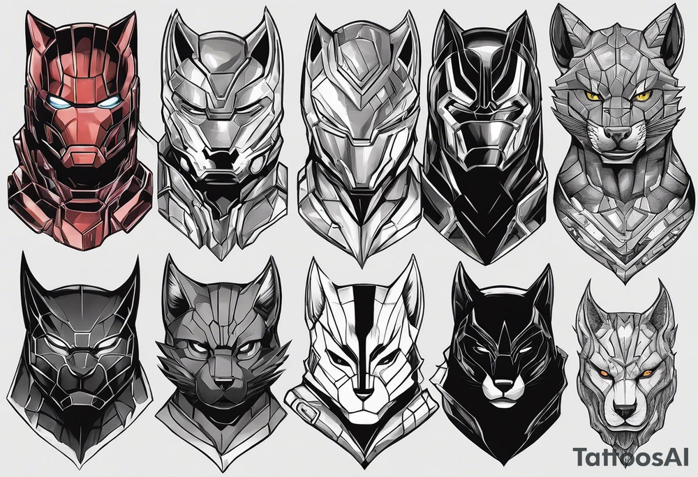I want to change Avengers Team characters with animals. Hulk will be Badger, Thor will be Alpha Grey Wolf, Captain America will be Bull, Iron Man will be Canary, Black Widow will be Axolotl, Hawk Eye will be Sudan Plated Lizard and Nick Fury will be Cat. tattoo idea