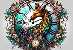 fantasy animal, clock, cross tattoo idea