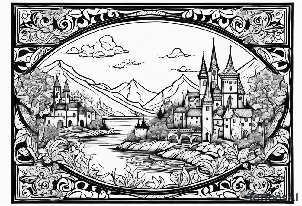 medieval tribal city
floral land sky vignette tattoo idea