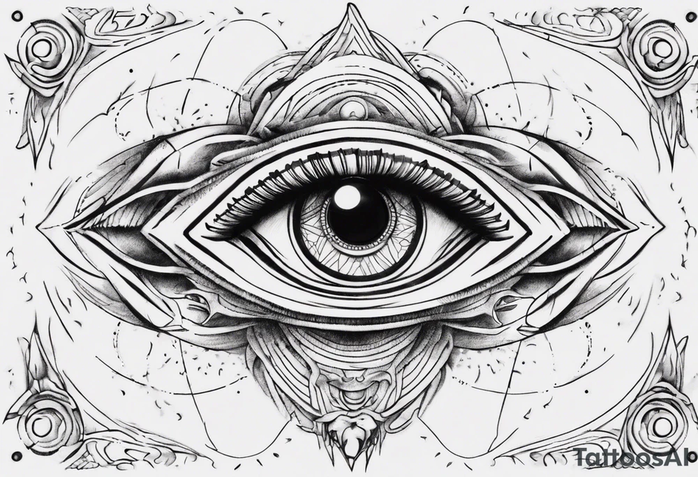 Third eye abstract fine line sketch style with artistic fill tattoo idea