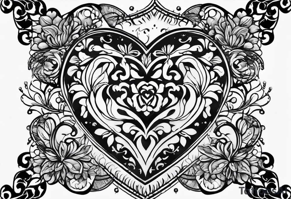 Make me a sketch of a heart that the heart creates makeup products like a blush brush tattoo idea