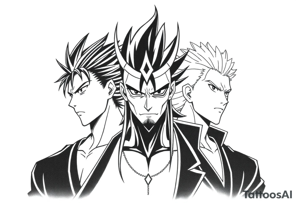 I want a tattoo that has the following anime characters, Zenitsu, gojo, and allmight tattoo idea