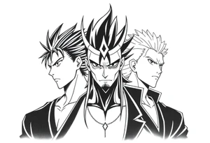 I want a tattoo that has the following anime characters, Zenitsu, gojo, and allmight tattoo idea