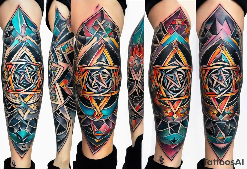 knee tattoo with unicursal hexagram tattoo idea