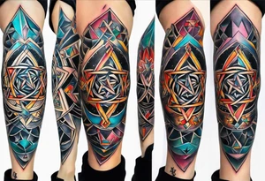 knee tattoo with unicursal hexagram tattoo idea