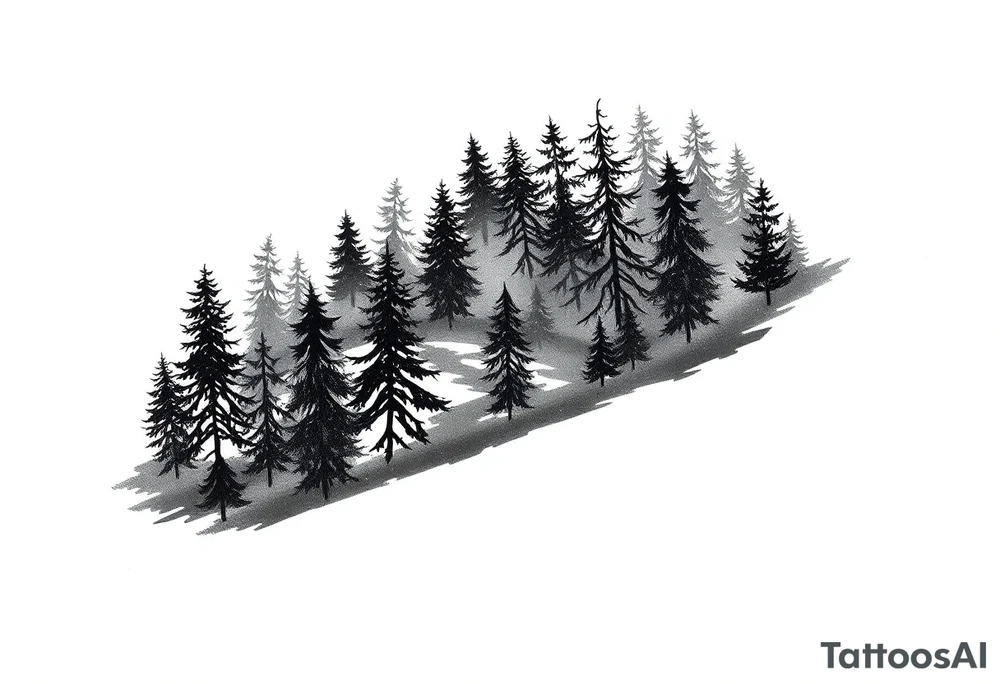 Coniferouse forest silhouette with black and gray trees around the forearm a tattoo tattoo idea