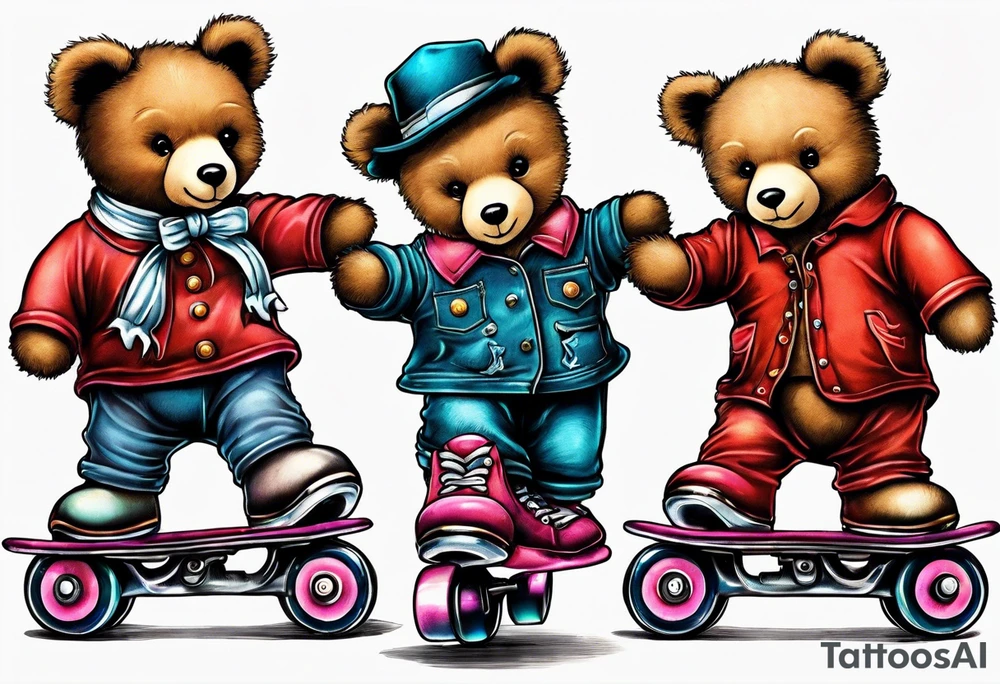 teddy bears wearing rollerskates on their feet tattoo idea