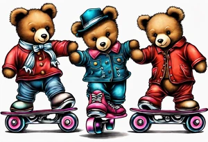 teddy bears wearing rollerskates on their feet tattoo idea