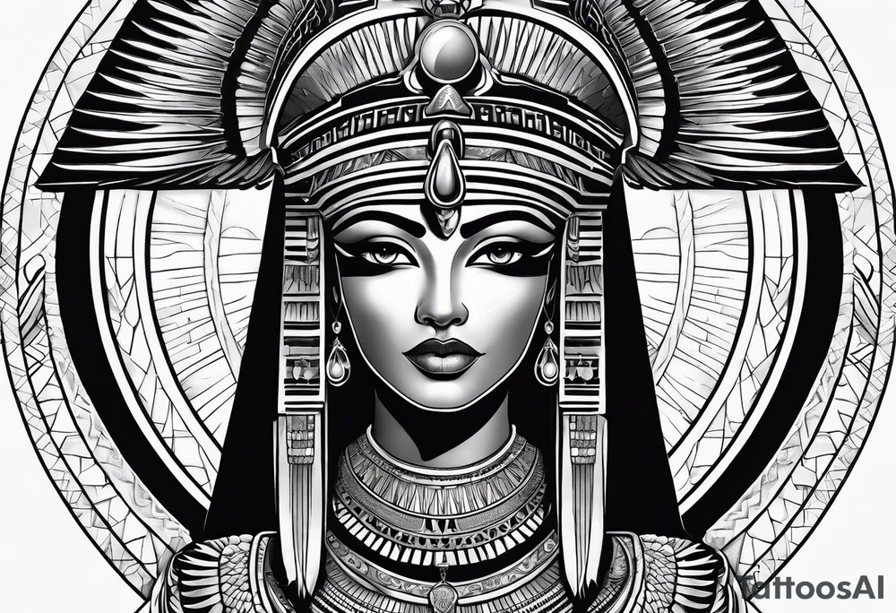 black and white Egyptian goddess Isis tattoo idea