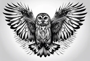 barred owl with wings fully extended looking straight on tattoo idea