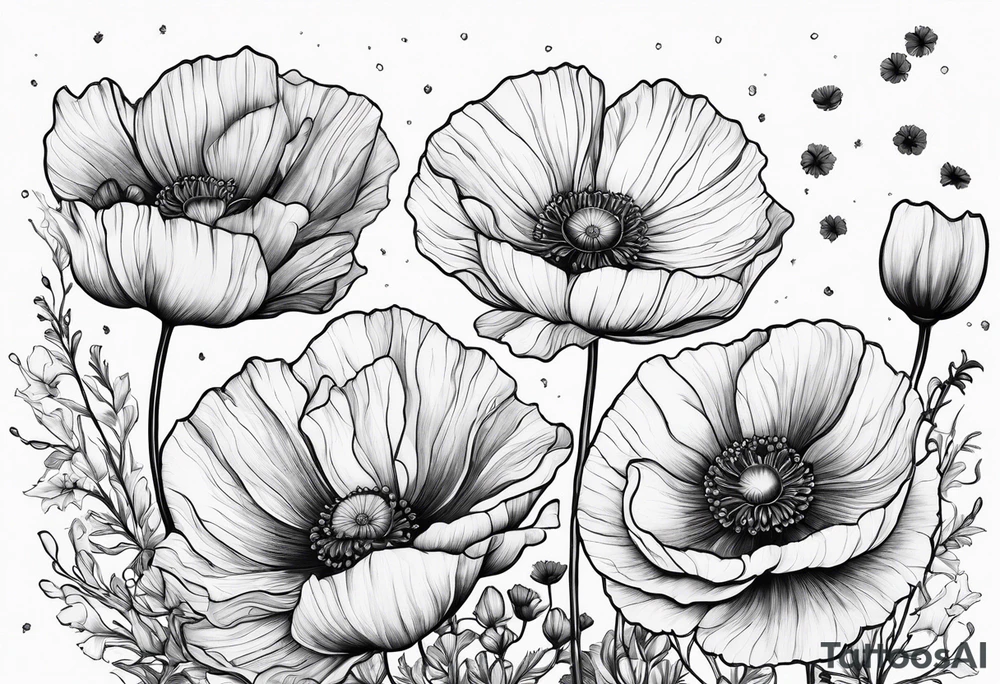 Cosmos and Poppies tattoo idea