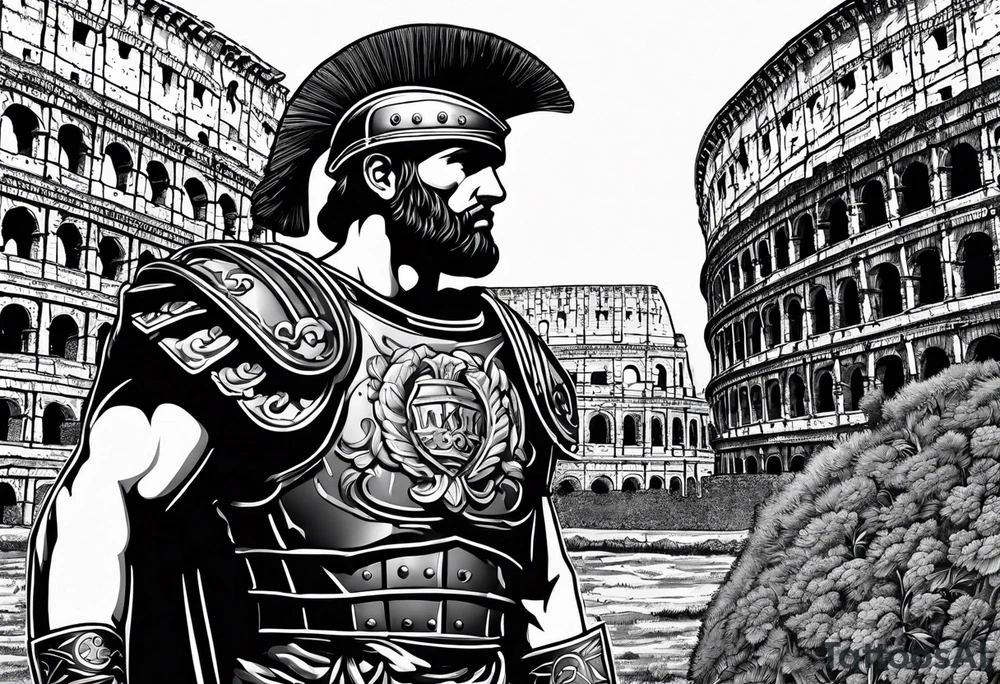 Roman soldier colosseum in background tattoo idea