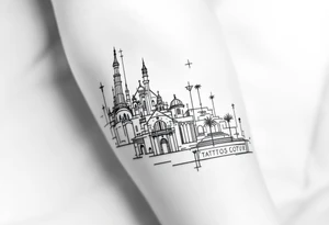 Creative barcelona architecture leg sleeve tattoo idea