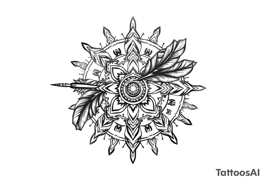 spiritual feather indian mandala shaman rune tattoo idea
