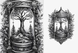 tattoo drawing of a tree coming out of a hour glass tattoo idea