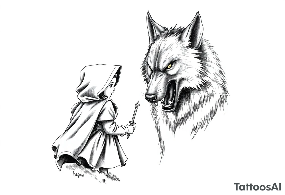 Big bad wolf stalking little red riding hood tattoo idea