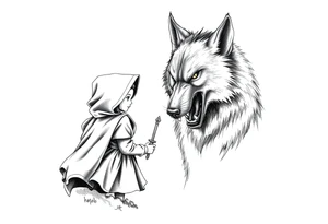 Big bad wolf stalking little red riding hood tattoo idea