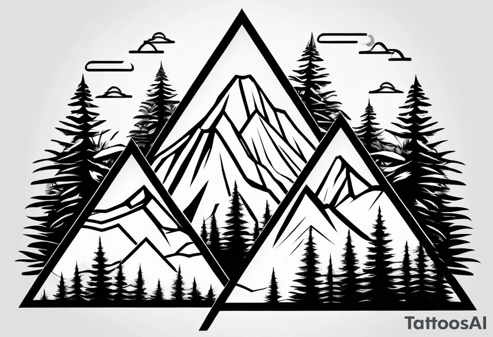 Mountains in a triangle with palm trees tattoo idea
